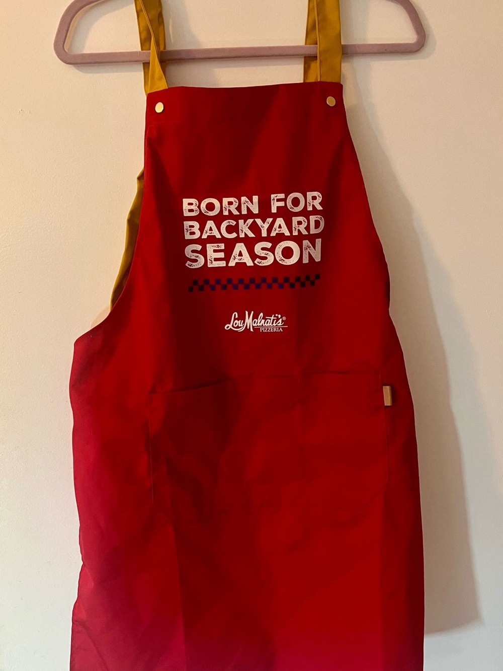 Lou Malnatis Red Apron with Yellow Straps - Born for Backyard Season